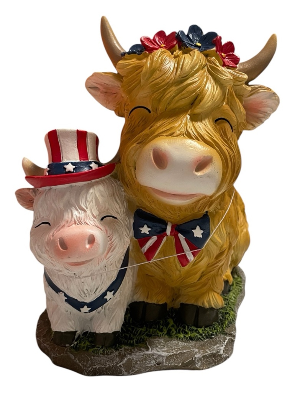 Patriotic Highland Cow Duo Figurine - Stars & Stripes - NEW